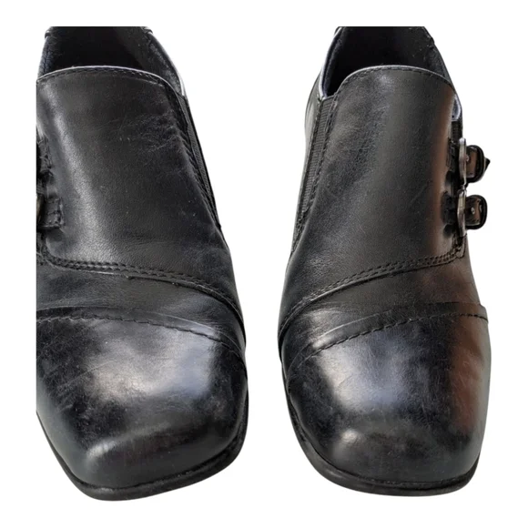 Earth Spirit Black Leather Booties Buckles Academia 6 - Picture 4 of 10